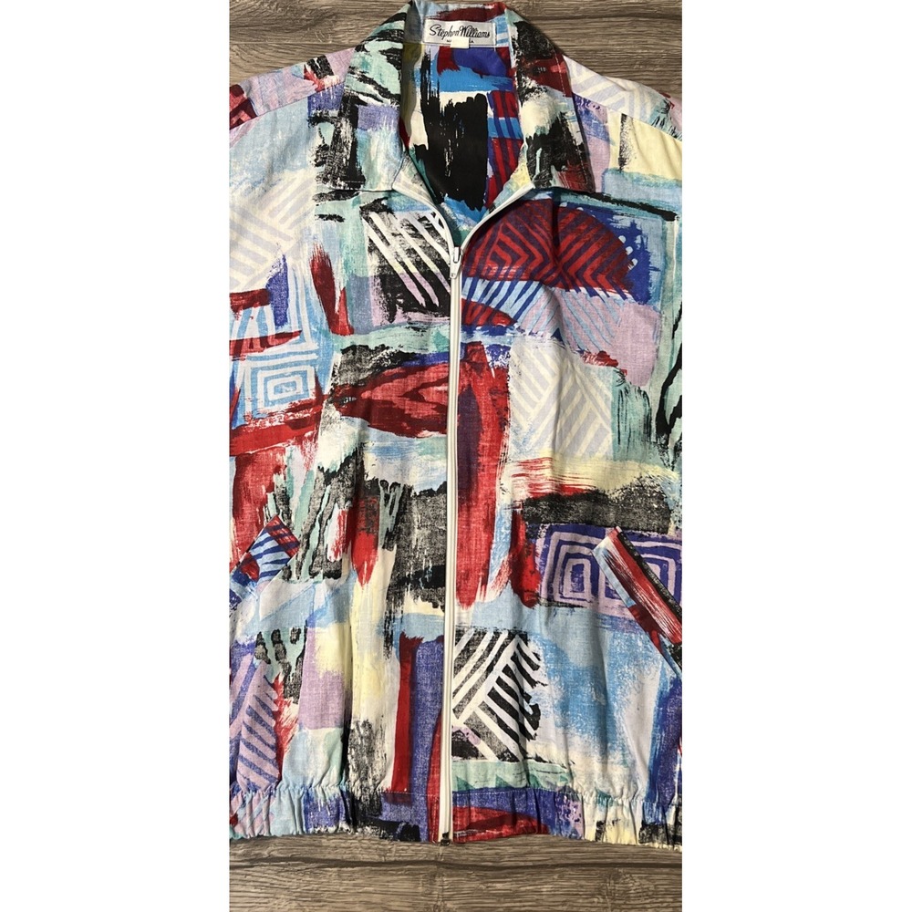 Vintage Stephen Williams 90s Abstract Short Sleeve Full Zip Jacket Size XL USA